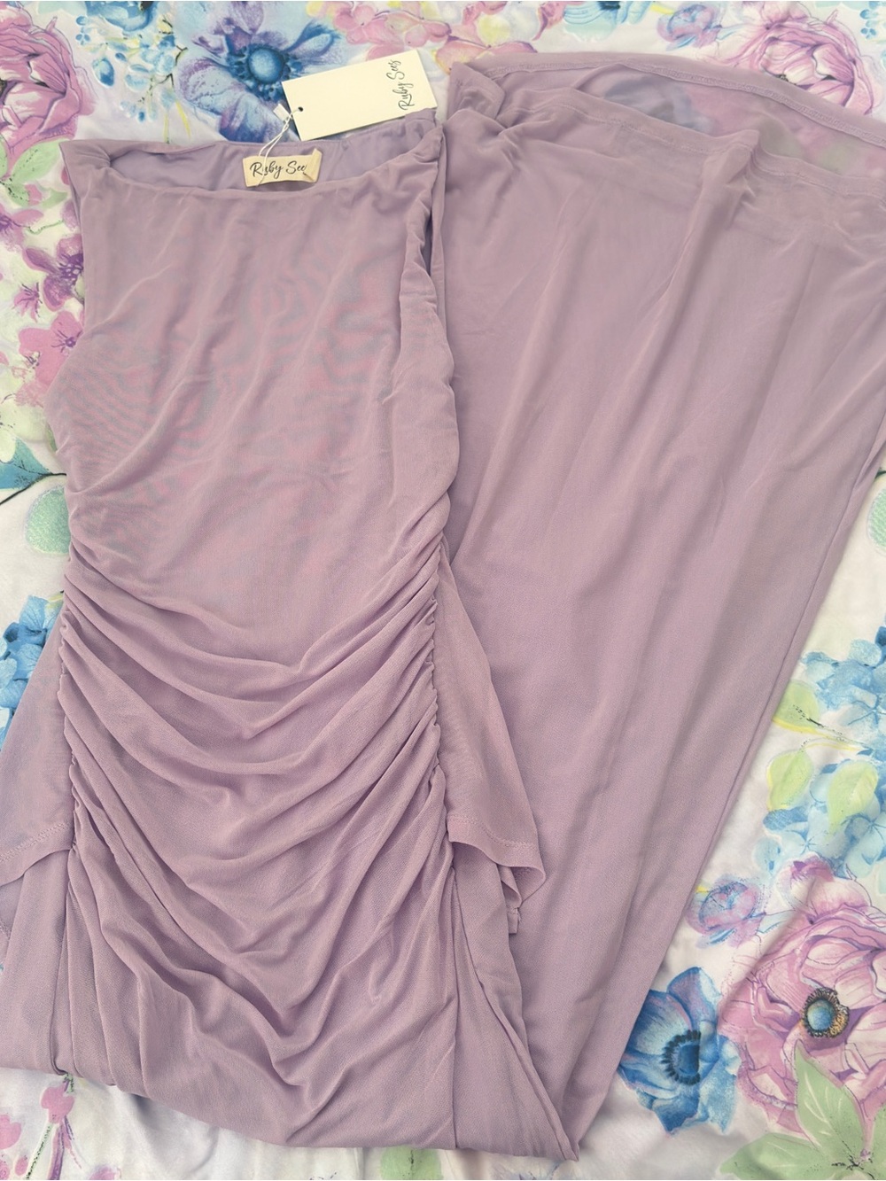 Hello Molly Lavender Ruched Midi Dress